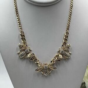 Lilly Pulitzer beeutiful Gold‎ Metallic Crystal Pave Bumble Bee Necklace New
